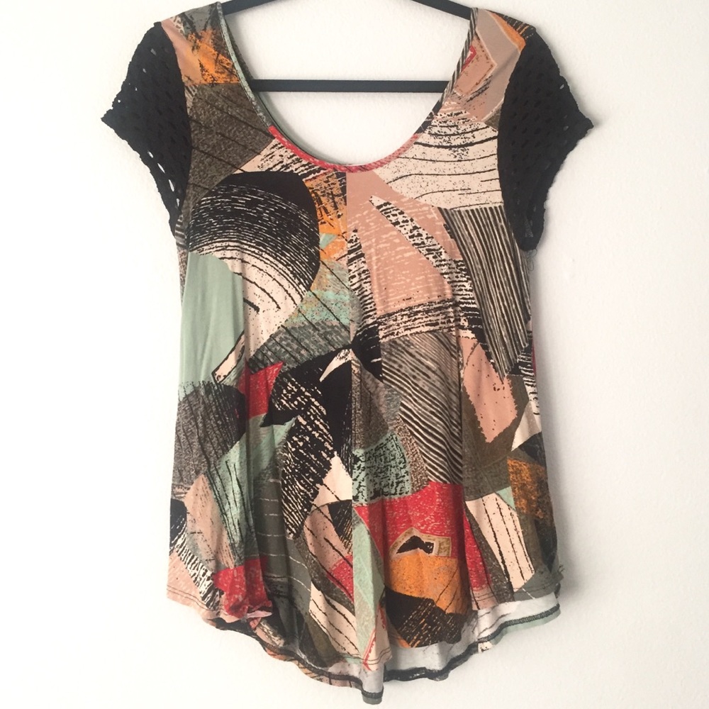 Anthropologie Weston blouse abstract mesh sleeves